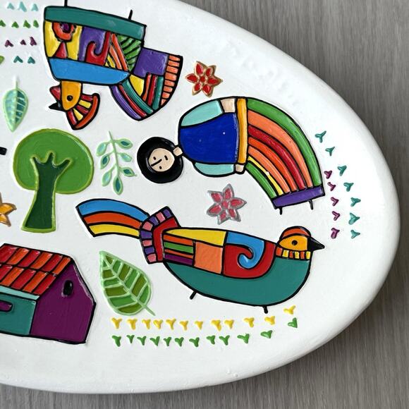 Fernando Llort Signed Art Ceramic Decor Plate Wall Deco Egyptian Bird 12" x 7" - Picture 6 of 7